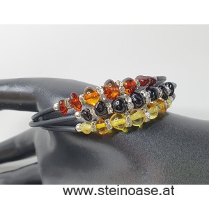 Armband Spirale Bernstein + Glitzer 3-reihig  